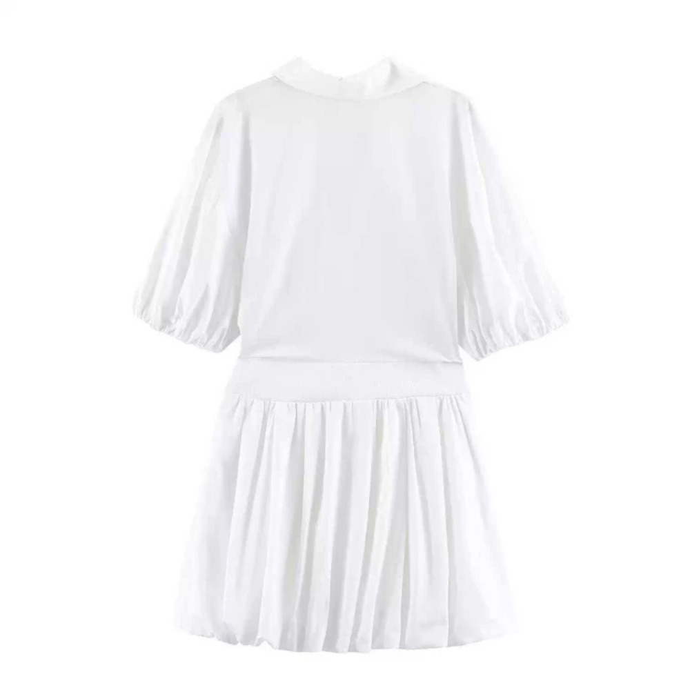 ZARA Summer Fashion White Puff Sleeve Waist Shirt Dress